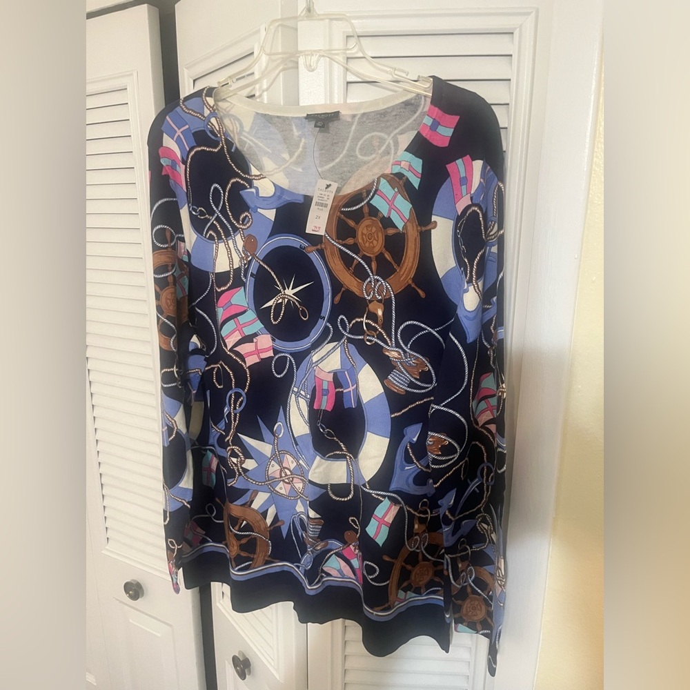 Navy Nautical motif Talbots sweater 2x